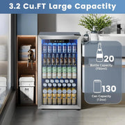 Mini Fridge 130 Can Beverage Refrigerator Cooler, 3.2 Cu.Ft Drink Fridge for Soda Wine Beer, Adjustable Temperature Control for Home Office, Black