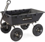 Heavy Duty Poly Utility Dump Wagon Garden Cart w/Pneumatic Tires, 6 Cu Ft - 1200 lb Capacity Outdoor Wheelbarrow for Yard, Landscaping & Gardening, Lawn Tractor or ATV Towable-Gorilla Carts