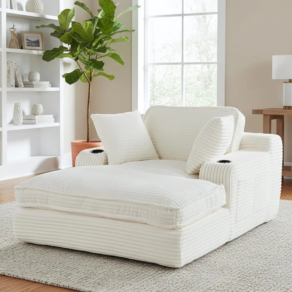 67" Oversized Chaise Lounge Chair Indoor Soft Boneless Cloud Couch with 3 Pillows 4 Side Pockets