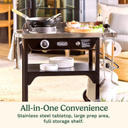 Cuisinart Outdoor Wok Station, 50,000 BTU Propane Outdoor Wok Burner w Prep Table, 14" Carbon Steel Wok for Stir Fry, Searing, BBQ  Black