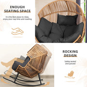 Walsunny Egg Chairs Outdoor Patio Wicker Oversized Egg Shell Lounger Lawn Chair with Cushion for Indoor Outside Porch Balcony Backyard, Original Wood Color Rattan Beige Cushion