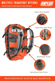 UNPLUG Ultimate Adventure Bag -1680D Heavy Duty Waterproof Travel Duffel Bags for Camping, Motorcycle Dry Bag, Waterproof Bags for Boating, Waterproof Duffle Backpack,Tactical Duffle Bag