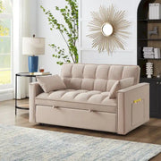 4 in1 Loveseat Sofa Bed with Armrests & Storage Pockets, Multi-Function Tufted Pull-out Sofa Bed with Adjustable Backrest