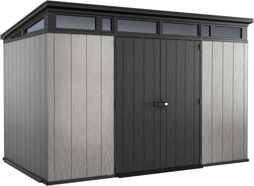 11x7 Modern Resin Outdoor Storage Shed Kit-Perfect to Store Patio Furniture, Garden Tools Bike Accessories, Beach Chairs and Lawn Mower
