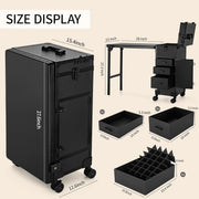 Rolling Manicure Table with Drawers, Bluetooth Speaker, LED Mirror, TSA Lock