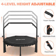 BCAN 450/550 LBS Foldable Mini Trampoline, 40"/48" Fitness Trampoline with Bungees, U Shape Adjustable Foam Handle, Stable & Quiet Exercise Rebounder for Adults Indoor/Outdoor Workout