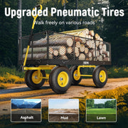 Steel Garden Cart, 2-in-1 1400 lbs Heavy Duty Utility Wagon, with Removable Mesh Sides to Convert into Flatbed, 240 U-Turn 13" Pneumatic Tires Garden Wagon for Farm Yard Lawn Garden Camping