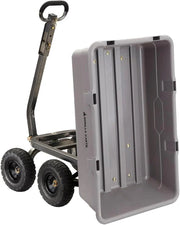 Heavy Duty Poly Utility Dump Wagon Garden Cart w/Pneumatic Tires, 6 Cu Ft - 1200 lb Capacity Outdoor Wheelbarrow for Yard, Landscaping & Gardening, Lawn Tractor or ATV Towable-Gorilla Carts