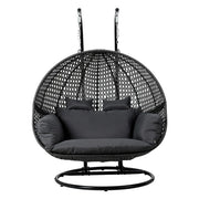 Gardeon Outdoor Egg Swing Chair Wicker Furniture Pod Stand Cushion 2 Seater Grey