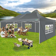 COBIZI 10x20 Heavy Duty Pop up Canopy Tent with 6 sidewalls Easy Up Commercial Outdoor Canopy Wedding Party Tents for Parties All Season Wind & Waterproof Gazebo with Roller Bag,Black(Frame Thickened)