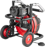 Drain Cleaner Machine 100FT x 1/2 Inch, Auto Feed Sewer Snake Auger on Wheels, 550W Portable Drain Cleaning Machine with 8 Cutters & Air-activated Foot Switch for 2" to 4" Pipes