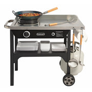 Cuisinart Outdoor Wok Station, 50,000 BTU Propane Outdoor Wok Burner w Prep Table, 14" Carbon Steel Wok for Stir Fry, Searing, BBQ  Black