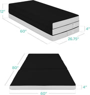 Best Choice Products 4in Portable Queen-Size Mattress, Tri-Fold Mattress for Camping, Guest, Toddler, Foam Plush w/Carry Case - Grey