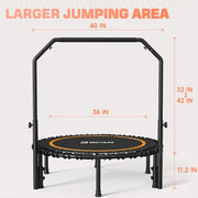 BCAN 450/550 LBS Foldable Mini Trampoline, 40"/48" Fitness Trampoline with Bungees, U Shape Adjustable Foam Handle, Stable & Quiet Exercise Rebounder for Adults Indoor/Outdoor Workout