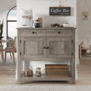 HOSTACK Farmhouse Console Table with 2-Door Cabinet & 2 Drawers, Coffee Bar, Entryway Table with Storage Shelf, Sofa Tables Buffet Sideboard for Kitchen, Hallway, Dining, Living Room, Rustic Brown