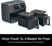 Ninja Foodi 10QT 6-in-1 DualZone Smart XL Air Fryer, 2 Independent 5QT Baskets, Smart Cook Thermometer, Match Cook, Smart Finish, Air Fry, Roast, Bake, Dehydrate, Reheat, Grey, DZ550