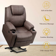 Electric Power Lift Recliner Leather Massage Reclining Sofa Elderly Lift Chair With Lumbar Heating Amp 8 Vibrating Nodes Cup Holder Usb Port - Comfortable And Ergonomic Design
