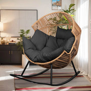 Walsunny Egg Chairs Outdoor Patio Wicker Oversized Egg Shell Lounger Lawn Chair with Cushion for Indoor Outside Porch Balcony Backyard, Original Wood Color Rattan Beige Cushion