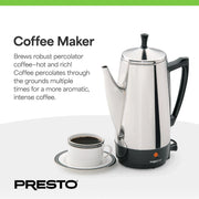 Presto Stainless Steel Coffee Maker, 12 Cup Robust Percolator Coffee, Silver - 2.79