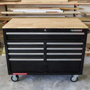 46-in W x 24.5-in D 9-Drawer Mobile Workbench with Hardwood Top and Power Station – Gloss Black