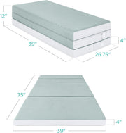Best Choice Products 4in Portable Queen-Size Mattress, Tri-Fold Mattress for Camping, Guest, Toddler, Foam Plush w/Carry Case - Grey