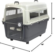 Designs Plastic Kennels Rolling Plastic Airline Approved Wire Door Travel Dog Crate, XXX-Large, Gray