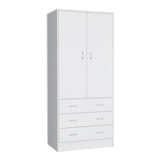 19 Modern Double-door Armoire with 3 Drawers and 1 Hanging Rod for Bedroom
