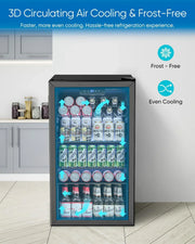 Beverage Refrigerator Cooler - 126 Can Mini Fridge Glass Door for Drinks Soda Beer Wine - Small Refrigerator for Office Bedroom Home Bar, 4 Adjustable Shelves, 3.2 Cu.Ft, Silver