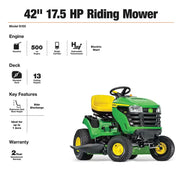 John Deere S100 ride-on lawnmower, 107 cm (42 inch) cutting width C 17.5 hp petrol hydrostatic drive