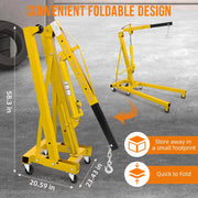 GARVEE 2 Ton Folding Hydraulic Engine Hoist with Lever, Folding Engine Shop Crane Hoist Lift, Heavy Cherry Picker