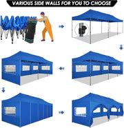 COBIZI 10x20 Heavy Duty Pop up Canopy Tent with 6 sidewalls Easy Up Commercial Outdoor Canopy Wedding Party Tents for Parties All Season Wind & Waterproof Gazebo with Roller Bag,Black(Frame Thickened)