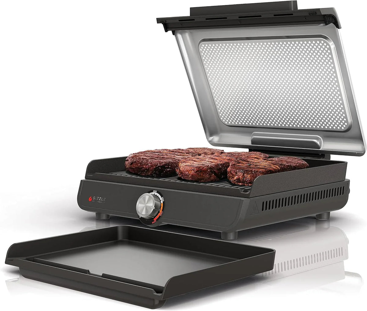 Ninja Griddle and Indoor Grill, 14" Electric Grill, For Steak, Burgers, Salmon, Veggies, and More, Pancake Griddle, Nonstick, Dishwasher Safe, 500F, Even Cooking, Silver, GR101