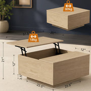 Natural Square Lift Top Coffee Table Hidden Storage