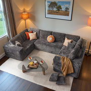 ovios 104" Cloud Sectional Couch with L-Shape Chaise,Modern Modular Sofa with Deep Seat, Upholstered Couches for Living Room Bedroom,No Assembly Required, Grey (Plush Corduroy Fabric)