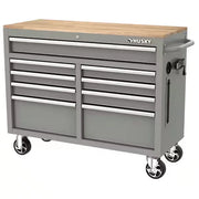 46-in W x 24.5-in D 9-Drawer Mobile Workbench with Hardwood Top and Power Station – Gloss Black
