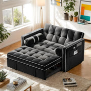 Pipishell 3 in 1 Convertible Sleeper Sofa Bed,Pull Out Couch for Living Room with USB Ports & Side Pockets,Adjustable Backrest,Velvet,Loveseat Sofa Bed,Futon Couches,Black