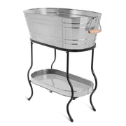Steel Galvanized Beverage Tub with Stand and Drip Pan Tray - Oval Shape (Large Size) by MG Decor - Madhu Collection