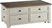 Ashley Bolanburg Lift Top Coffee Table with Drawers, Antique Cream & Brown