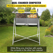Premium 33 Gallon Steel Outdoor Compost Tumbler Bin With Dual-Chamber