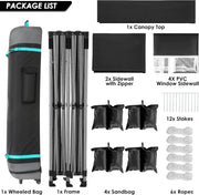 COBIZI 10x20 Heavy Duty Pop up Canopy Tent with 6 sidewalls Easy Up Commercial Outdoor Canopy Wedding Party Tents for Parties All Season Wind & Waterproof Gazebo with Roller Bag,Black(Frame Thickened)