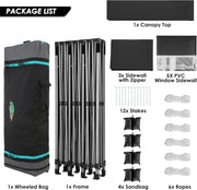 COBIZI 10x20 Heavy Duty Pop up Canopy Tent with 6 sidewalls Easy Up Commercial Outdoor Canopy Wedding Party Tents for Parties All Season Wind & Waterproof Gazebo with Roller Bag,Black(Frame Thickened)