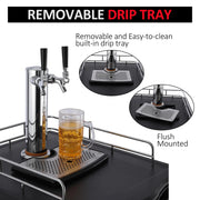 Beer Kegerator, Dual Tap Draft Beer Dispenser, Full Size Stainless Steel Keg Refrigerator With Drip Tray, CO2 Cylinder, 32°F- 50°F Temperature Control, 170L
