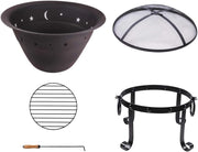 Cast Iron Fire Pits, Outdoor Round Wood Burning Fire Pit Bowl with Mesh Screen,Fireplace Poker,29 inch cast Iron Black
