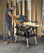 Keter C 197283 Folding Table Work Bench for Miter Saw Stand, Woodworking Tools and Accessories with Included 12 Inch Wood Clamps C Easy Garage Storage Black/Yellow