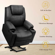 Electric Power Lift Recliner Leather Massage Reclining Sofa Elderly Lift Chair With Lumbar Heating Amp 8 Vibrating Nodes Cup Holder Usb Port - Comfortable And Ergonomic Design