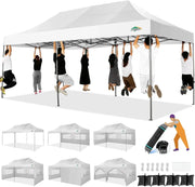 COBIZI 10x20 Heavy Duty Pop up Canopy Tent with 6 sidewalls Easy Up Commercial Outdoor Canopy Wedding Party Tents for Parties All Season Wind & Waterproof Gazebo with Roller Bag,Black(Frame Thickened)