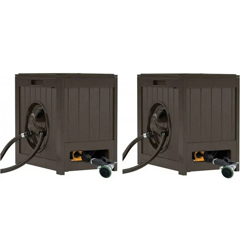 125′ Aquawinder Auto Rewind Water Powered Yard Hose Reel, Java (2 Pack)