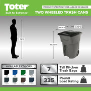 Toter 96 Gallon Trash Can with Smooth Wheels and Lid ;