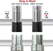1-Inch Drive Click Torque Wrench, Dual-Scale Adjustable Torque Wrench Set with a Hex Key 200-1000ft.lb / 271-1356.7Nm